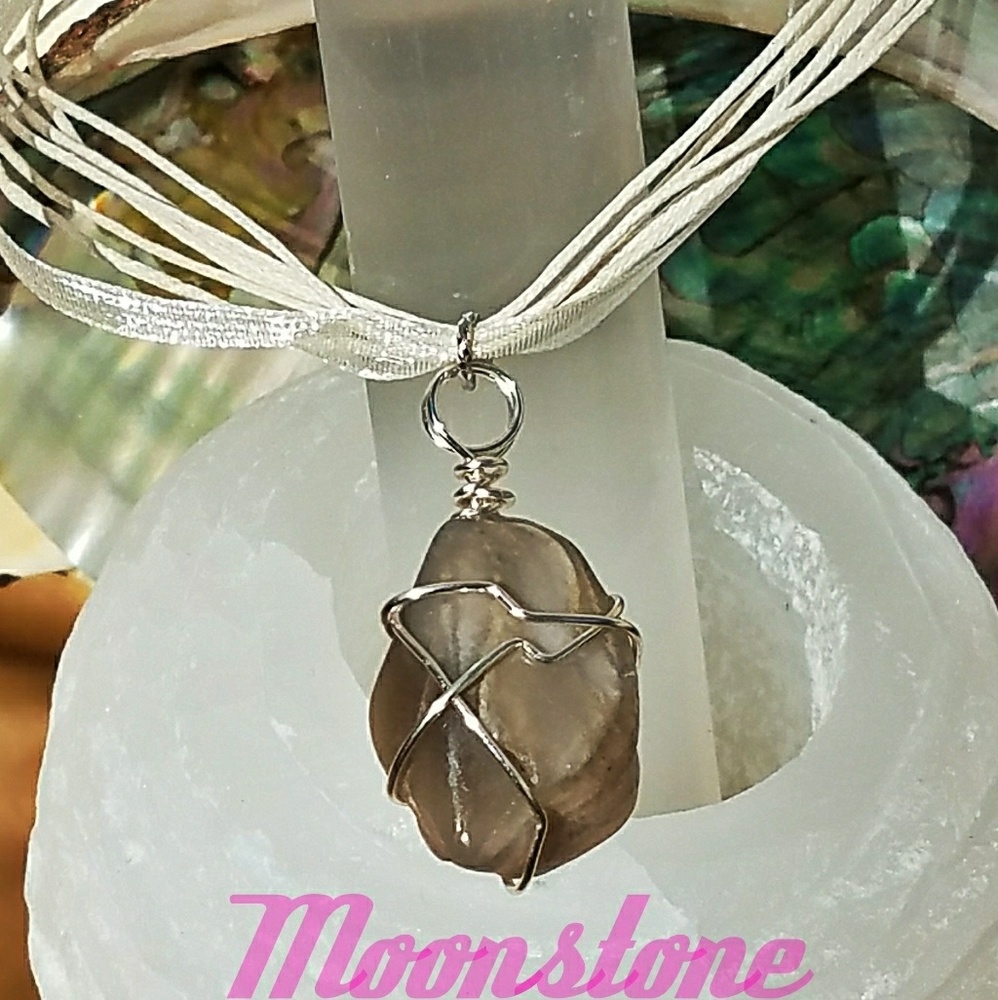 Moonstone hand wrapped pendant and necklace